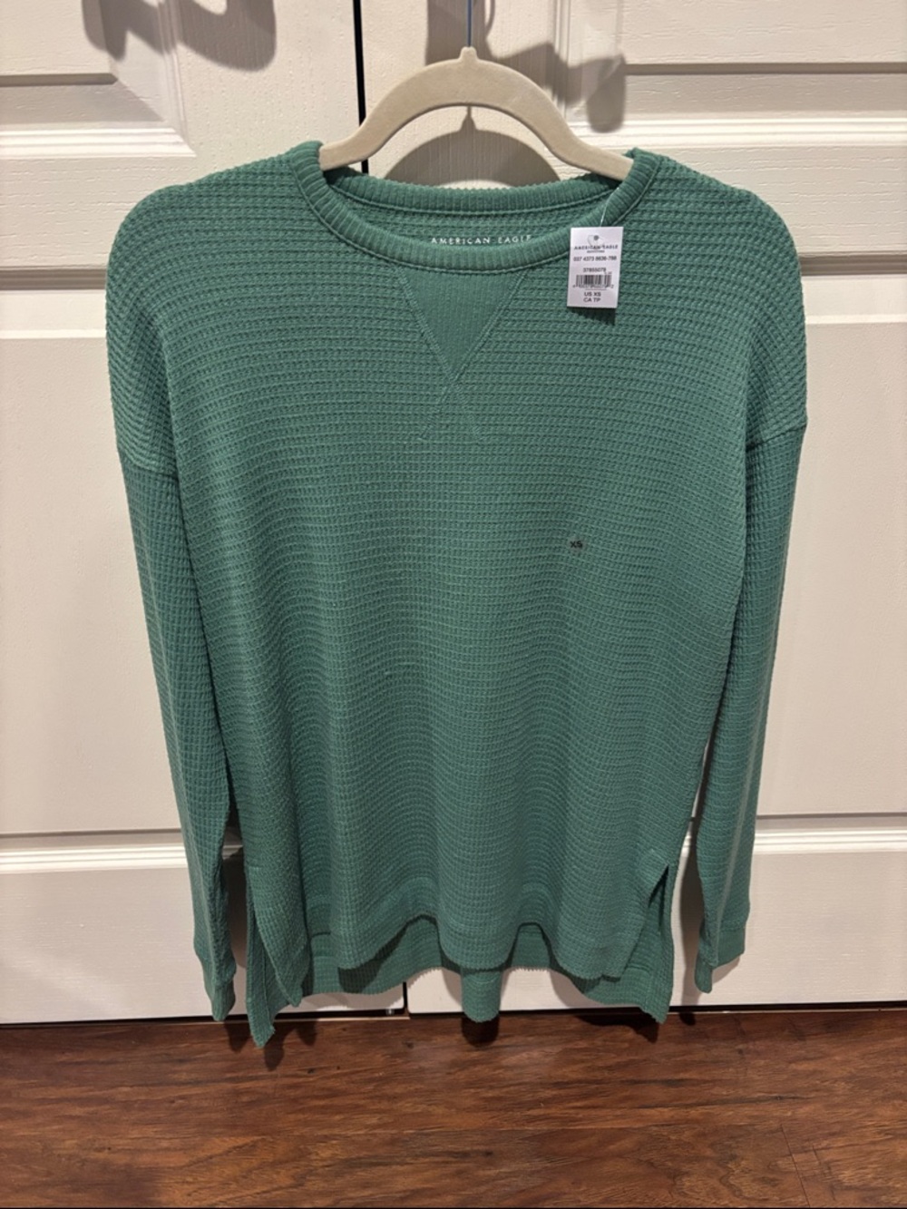 American Eagle Outfitters Men’s Seafoam Green Waffle-Knit Crewneck Sweater